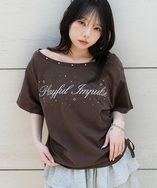 WEGO(ウィゴー)の「WEGO/【26年春夏新作】サイドドロストオフショルグラフィックT(Tシャツ/カットソー・レディース・ブラウン/ホワイト/スミクロ/イエロー・FREE)」の15枚目の写真