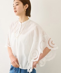 ROPE' | INDIAコットンボイルシフリー刺繍ケープ(ポンチョ)ブラウス/セットアップ対応・イージーケア・二の腕カバー(シャツ/ブラウス)