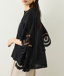 ROPE' | INDIAコットンボイルシフリー刺繍ケープ(ポンチョ)ブラウス/セットアップ対応・イージーケア・二の腕カバー(シャツ/ブラウス)