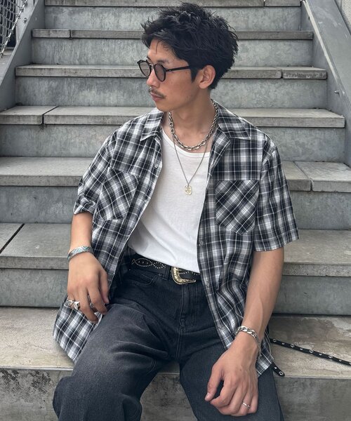 CIAOPANIC（チャオパニック）の「スタッズボタンオンブレチェックシャツ（シャツ/ブラウス・メンズ・ブラック/サックスブルー・LARGE/MEDIUM）」の3枚目の写真