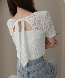 バックリボンオープンレースTシャツ