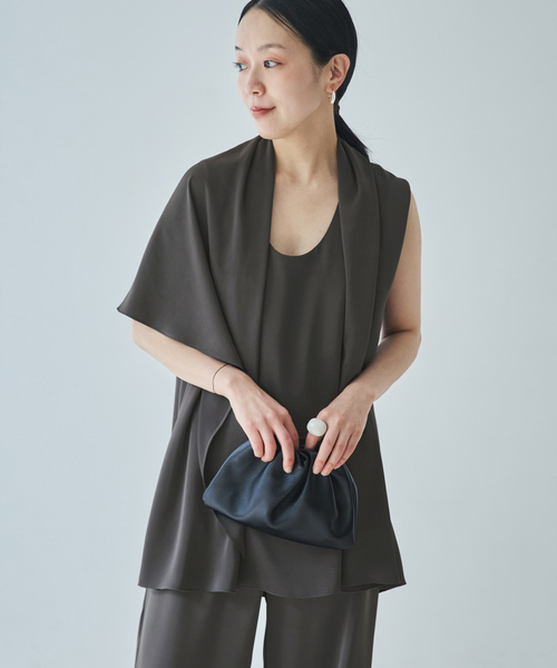 plage（プラージュ）の「dull satin scarf set タンク（タンクトップ・レディース・タン/チャコールグレー/ブラック・FREE）」の2枚目の写真