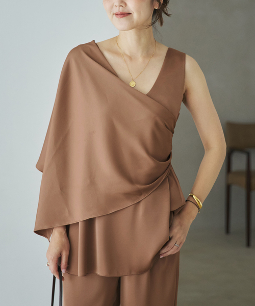 plage（プラージュ）の「dull satin scarf set タンク（タンクトップ・レディース・タン/チャコールグレー/ブラック・FREE）」の3枚目の写真