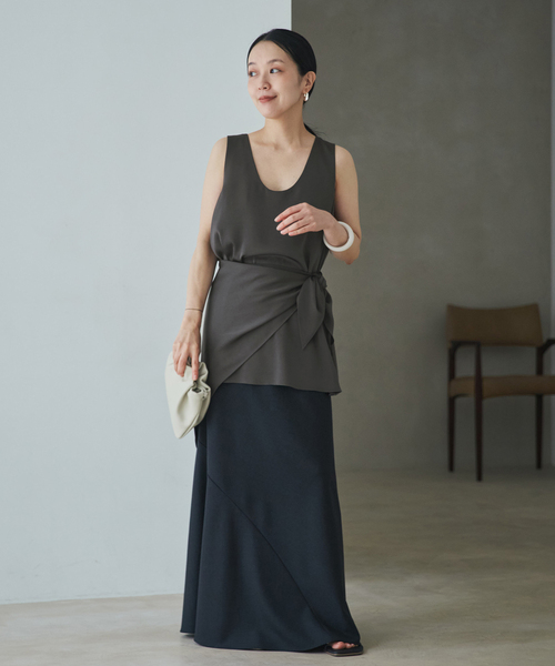 plage（プラージュ）の「dull satin scarf set タンク（タンクトップ・レディース・タン/チャコールグレー/ブラック・FREE）」の8枚目の写真