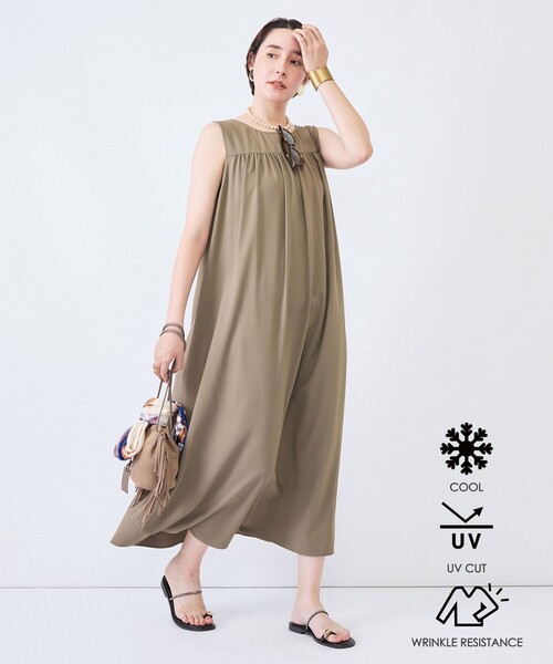 NOLLEY’S（ノーリーズ）の「《接触冷感/防シワ/UVカット》多機能ジョーゼット2WAYイージーワンピース（ワンピース・レディース・カーキ/ブラック・1/2）」の2枚目の写真