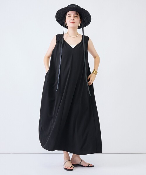 NOLLEY’S（ノーリーズ）の「《接触冷感/防シワ/UVカット》多機能ジョーゼット2WAYイージーワンピース（ワンピース・レディース・カーキ/ブラック・1/2）」の8枚目の写真