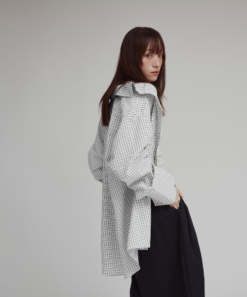 W:Huku(フーク)の「チェック サッカー ボウタイ シャツ / Checkered Bow Tie Shirt(シャツ/ブラウス・レディース・ブルー/アイボリー/グレー・FREE)」の1枚目の写真