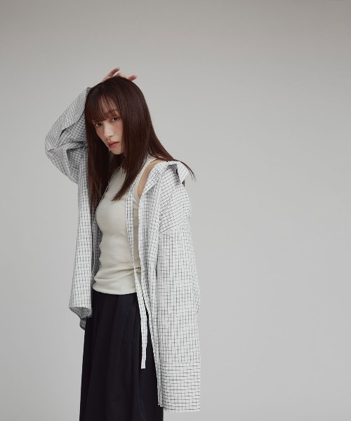 W:Huku(フーク)の「チェック サッカー ボウタイ シャツ / Checkered Bow Tie Shirt(シャツ/ブラウス・レディース・ブルー/アイボリー/グレー・FREE)」の20枚目の写真