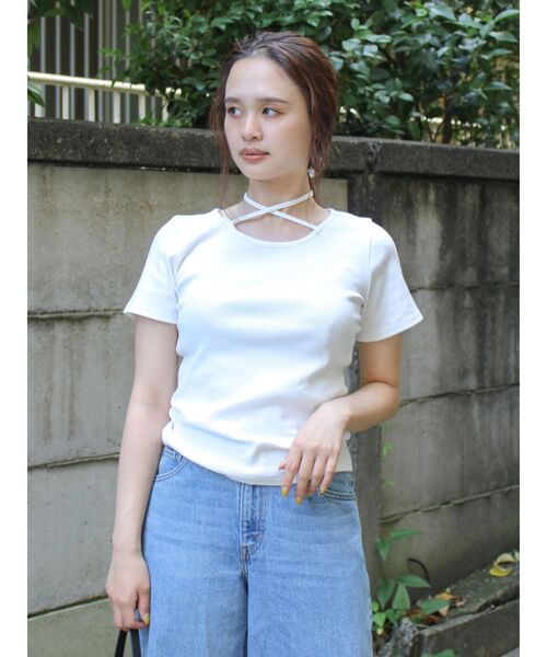 Ungrid(アングリッド)の「リボンデザインハーフスリーブTee(Tシャツ/カットソー・レディース・オフホワイト/チャコールグレー/ブルー・FREE)」の10枚目の写真