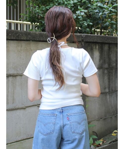 Ungrid(アングリッド)の「リボンデザインハーフスリーブTee(Tシャツ/カットソー・レディース・オフホワイト/チャコールグレー/ブルー・FREE)」の12枚目の写真