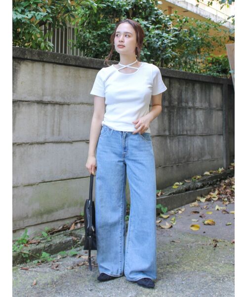 Ungrid(アングリッド)の「リボンデザインハーフスリーブTee(Tシャツ/カットソー・レディース・オフホワイト/チャコールグレー/ブルー・FREE)」の13枚目の写真