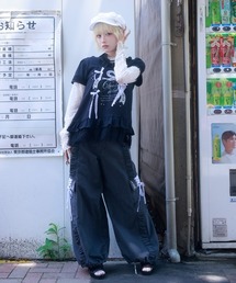 レースフリルデニムバレルパンツ