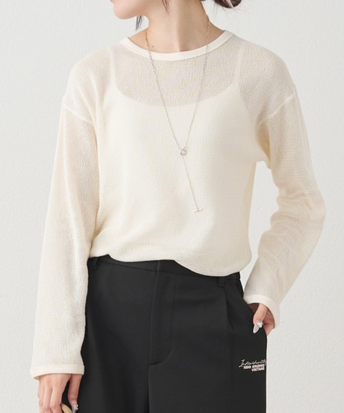 PUAL CE CIN(ピュアルセシン)の「コットンメッシュロングスリーブT(Tシャツ/カットソー・レディース・ブラウン/ナチュラル・FREE)」の1枚目の写真