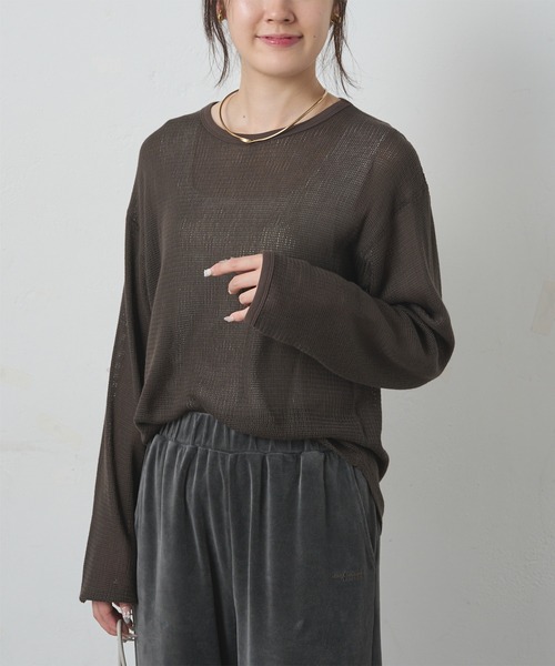 PUAL CE CIN(ピュアルセシン)の「コットンメッシュロングスリーブT(Tシャツ/カットソー・レディース・ブラウン/ナチュラル・FREE)」の2枚目の写真