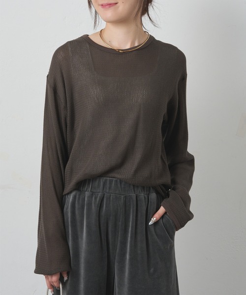 PUAL CE CIN(ピュアルセシン)の「コットンメッシュロングスリーブT(Tシャツ/カットソー・レディース・ブラウン/ナチュラル・FREE)」の17枚目の写真