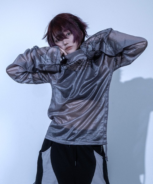 Gamchu（ガムチュ）の「『Gamchu/ガムチュ』ボクは蛛絡獣の幻皮のつもり。ラメシアートップス（Tシャツ/カットソー・レディース・ブラック/グレー・FREE）」の20枚目の写真