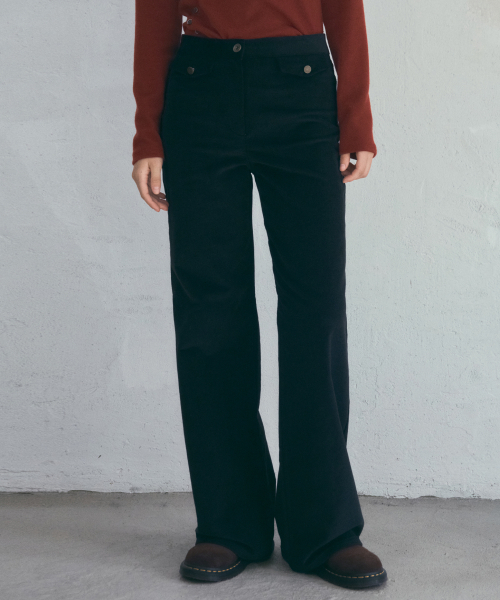 OURNOSTALGIA(アワー ノスタルジア)の「Twin Flap Corduroy Pants_Black(O25-PT15)(その他パンツ・レディース・ブラック・MEDIUM/SMALL)」の1枚目の写真