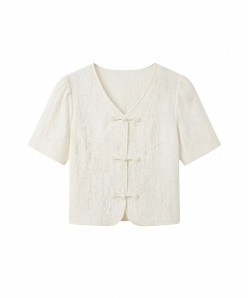 LUCPY(ラクピー)の「リボンディテールVネックペプラムブラウス(シャツ/ブラウス・レディース・ホワイト・LARGE/MEDIUM/SMALL/X-LARGE)」の5枚目の写真