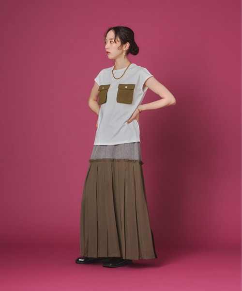terrace(テラス)の「異素材ポケット付きシルケットTシャツ(Tシャツ/カットソー・レディース・ブラック/オフホワイト/カーキ・FREE)」の18枚目の写真