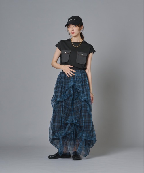 terrace(テラス)の「異素材ポケット付きシルケットTシャツ(Tシャツ/カットソー・レディース・ブラック/オフホワイト/カーキ・FREE)」の8枚目の写真