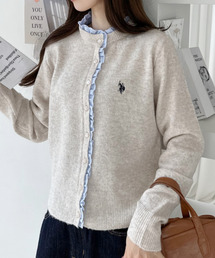 【Ada.別注 U.S. POLO ASSN.】 異素材 シャツ フリル ドッキング ニット カーディガン