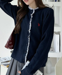 【Ada.別注 U.S. POLO ASSN.】 異素材 シャツ フリル ドッキング ニット カーディガン