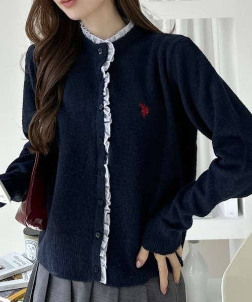 U.S. POLO ASSN.(ユーエスポロアッスン)の「【Ada.別注 U.S. POLO ASSN.】 異素材 シャツ フリル ドッキング ニット カーディガン(カーディガン/ボレロ・レディース・ネイビー/グレー/ベージュ・M/L)」の13枚目の写真