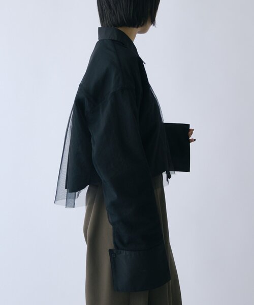 goocy(グーシー)の「チュール被せ長袖シャツ(シャツ/ブラウス・レディース・ブラウン/ネイビー/ホワイト/ブラック・FREE)」の9枚目の写真