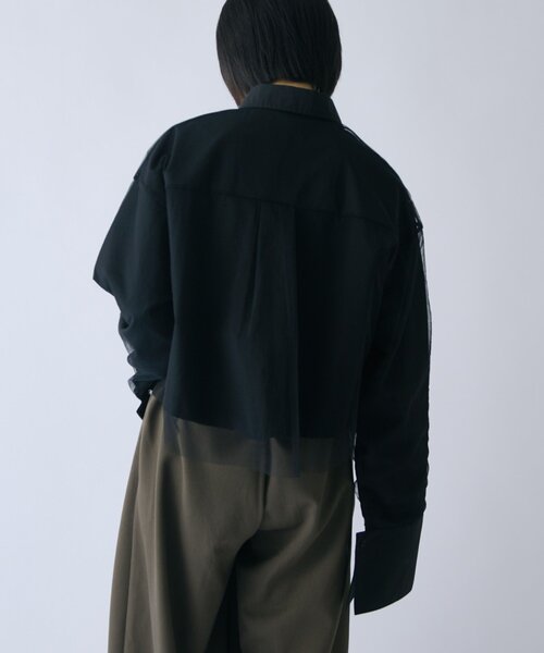 goocy(グーシー)の「チュール被せ長袖シャツ(シャツ/ブラウス・レディース・ブラウン/ネイビー/ホワイト/ブラック・FREE)」の10枚目の写真
