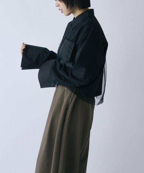 goocy(グーシー)の「チュール被せ長袖シャツ(シャツ/ブラウス・レディース・ブラウン/ネイビー/ホワイト/ブラック・FREE)」の11枚目の写真