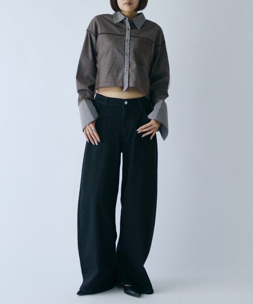 goocy(グーシー)の「チュール被せ長袖シャツ(シャツ/ブラウス・レディース・ブラウン/ネイビー/ホワイト/ブラック・FREE)」の12枚目の写真