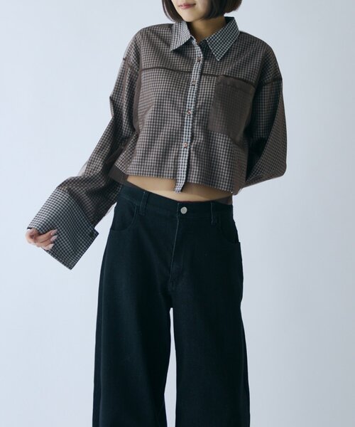 goocy(グーシー)の「チュール被せ長袖シャツ(シャツ/ブラウス・レディース・ブラウン/ネイビー/ホワイト/ブラック・FREE)」の14枚目の写真