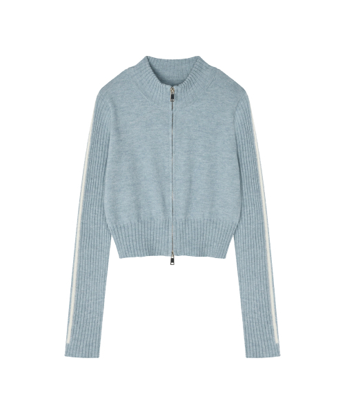 LMR(エルエムアール)の「ヘアリー レタリング トラック クロップ ニット ジップアップ BLUE(ニット/セーター・レディース・ブルー・FREE)」の3枚目の写真