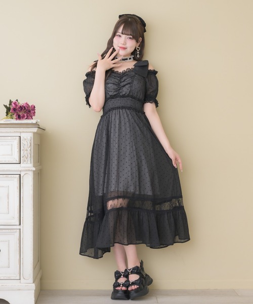 ROJITA（ロジータ）の「肩リボンハートドットオフショルワンピース（ワンピース・レディース・アイボリー/ブラック/ピンク・FREE）」の16枚目の写真