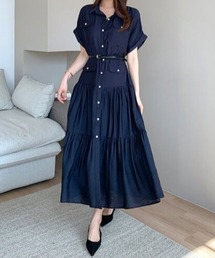 シングルブレストシャツワンピース