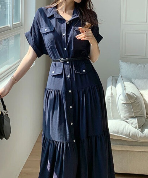 FLINEA（フリネア）の「シングルブレストシャツワンピース（ワンピース・レディース・ネイビー・FREE）」の5枚目の写真
