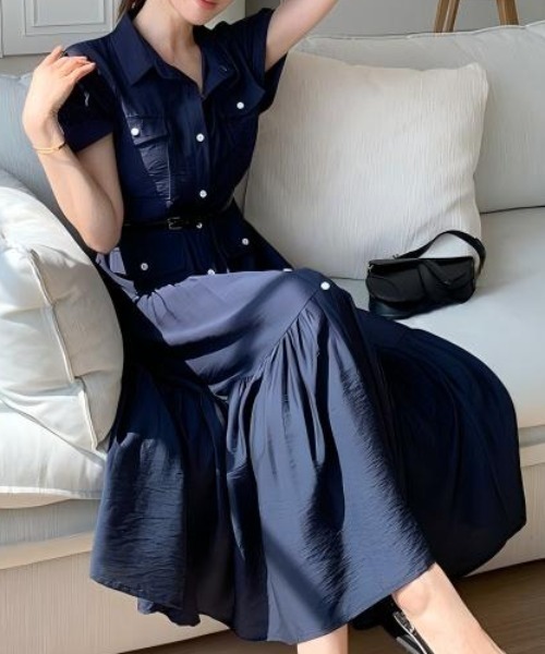 FLINEA（フリネア）の「シングルブレストシャツワンピース（ワンピース・レディース・ネイビー・FREE）」の12枚目の写真