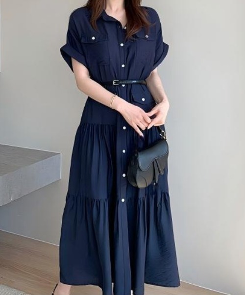 FLINEA（フリネア）の「シングルブレストシャツワンピース（ワンピース・レディース・ネイビー・FREE）」の9枚目の写真