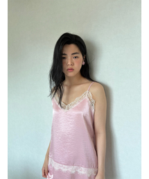 SATIN LACE SLIP DRESS, PINK