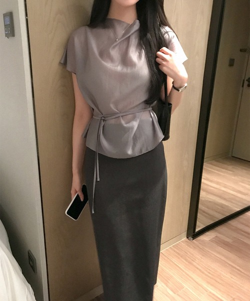 Aelina(エリナ)の「リボン半袖トップス(シャツ/ブラウス・レディース・グレー/ベージュ・FREE)」の13枚目の写真