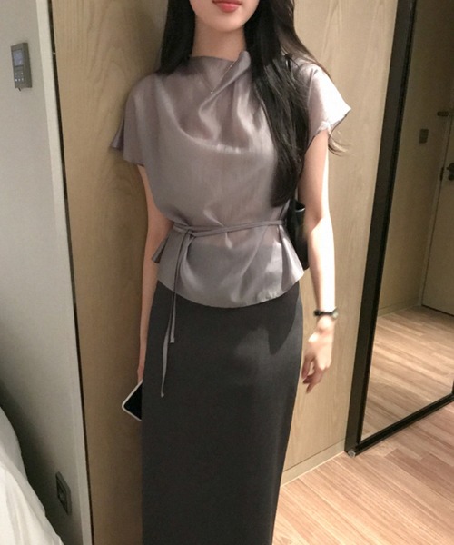 Aelina(エリナ)の「リボン半袖トップス(シャツ/ブラウス・レディース・グレー/ベージュ・FREE)」の14枚目の写真