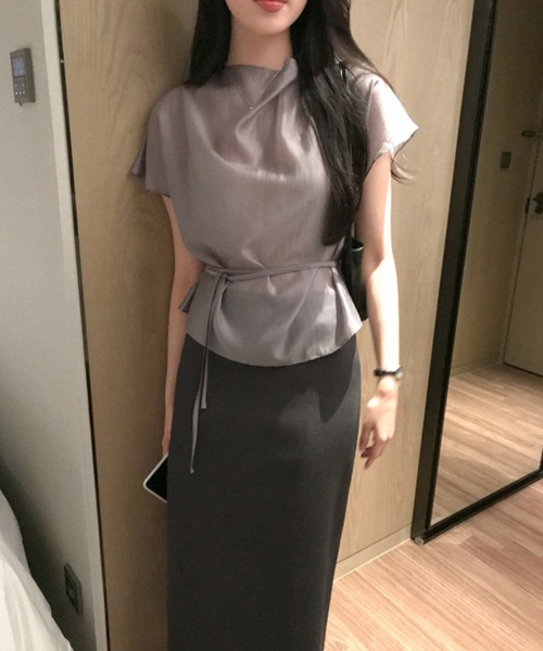 Aelina(エリナ)の「リボン半袖トップス(シャツ/ブラウス・レディース・グレー/ベージュ・FREE)」の20枚目の写真