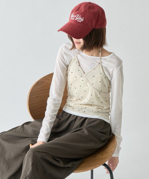 goocy(グーシー)の「【セットアイテム】シアーリブドットビスチェ(Tシャツ/カットソー・レディース・ブラック/グレー/ベージュ・FREE)」の3枚目の写真