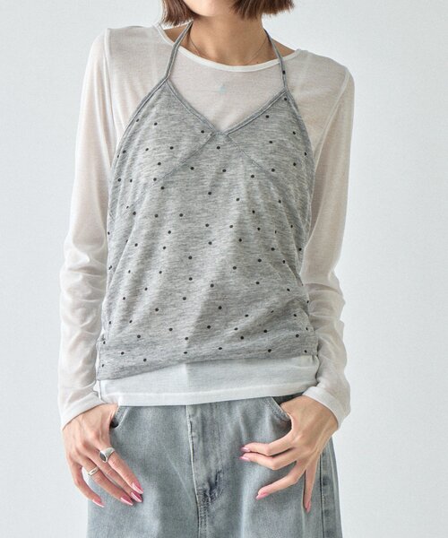 goocy(グーシー)の「【セットアイテム】シアーリブドットビスチェ(Tシャツ/カットソー・レディース・ブラック/グレー/ベージュ・FREE)」の2枚目の写真
