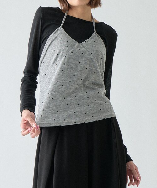 goocy(グーシー)の「【セットアイテム】シアーリブドットビスチェ(Tシャツ/カットソー・レディース・ブラック/グレー/ベージュ・FREE)」の1枚目の写真