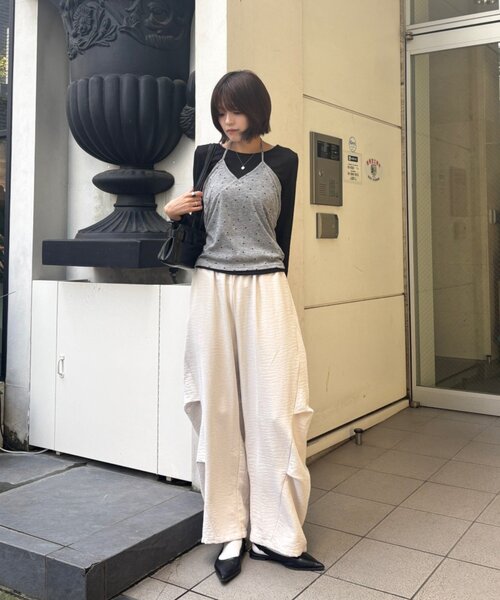 goocy(グーシー)の「【セットアイテム】シアーリブドットビスチェ(Tシャツ/カットソー・レディース・ブラック/グレー/ベージュ・FREE)」の4枚目の写真