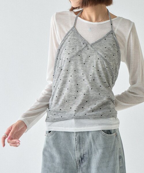 goocy(グーシー)の「【セットアイテム】シアーリブドットビスチェ(Tシャツ/カットソー・レディース・ブラック/グレー/ベージュ・FREE)」の16枚目の写真