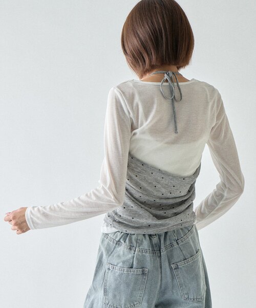 goocy(グーシー)の「【セットアイテム】シアーリブドットビスチェ(Tシャツ/カットソー・レディース・ブラック/グレー/ベージュ・FREE)」の19枚目の写真