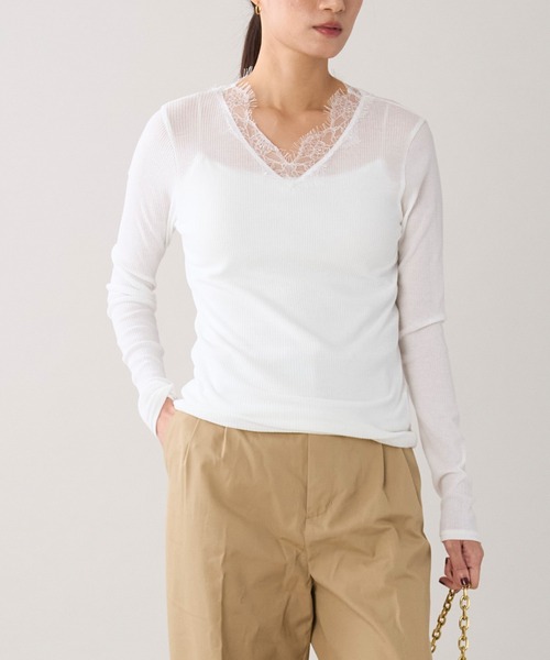 marmors(マルモア)の「【marmors】レースVネックプルオーバー(Tシャツ/カットソー・レディース・ブラック/ホワイト・36)」の3枚目の写真