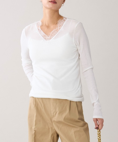 marmors(マルモア)の「【marmors】レースVネックプルオーバー(Tシャツ/カットソー・レディース・ブラック/ホワイト・36)」の5枚目の写真